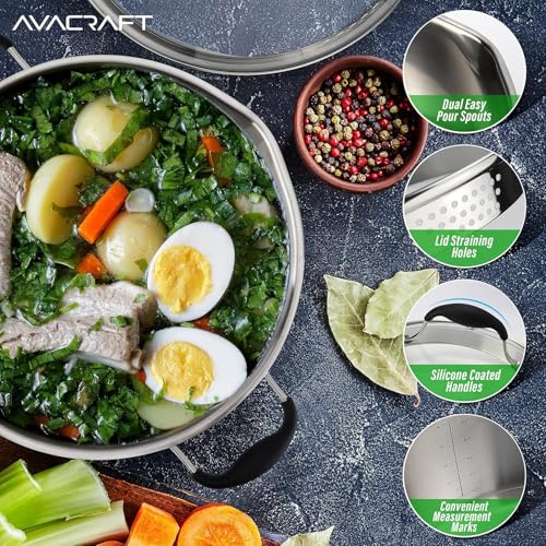6 Quart Tri Ply Stainless Steel Stock Pot with Glass Strainer Lid