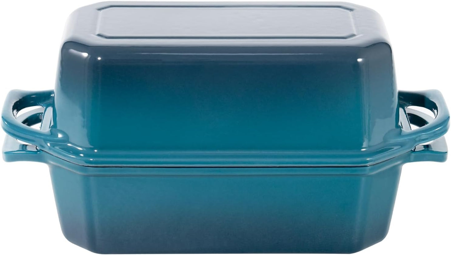 Bread Pan Cast Iron Loaf Pan with Lid Bread Loaf Pan 9x5 Inch Loaf Pan Enameled Cast Iron Sourdough Loaf Pan, DarkCyan - Culinary Roots