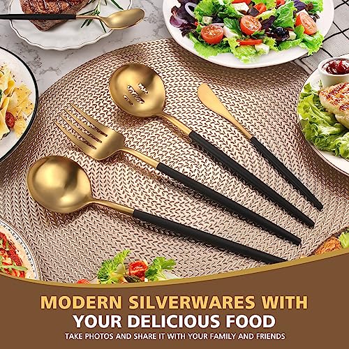 5pcs Matte Black Gold Serving Set