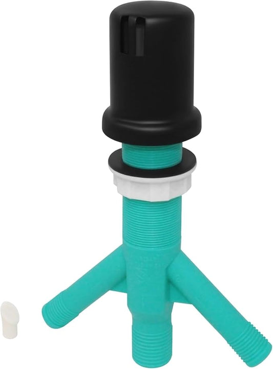 Dual Air Gap with Black Matte Brass Cap for Double Drawer or Two Separate Dishwashers with Skirted Cap and Extra Long Thread for Thick or Thin Countertops (AG200-504, AG200-X04, AMERIGAP)