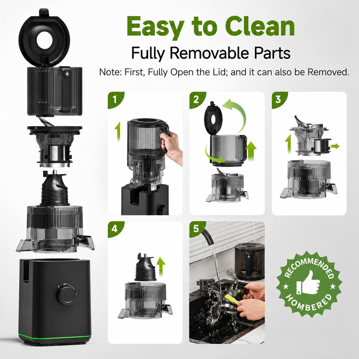 Aobosi 3-in-1 Juicer Machines, 6.5" Oversized Wide Feed Chute for Whole Fruits & Vegetables, 600 Max Cold Press Juicer with Pre-Cutter System, Triple Filtration, 99% Juice Yield