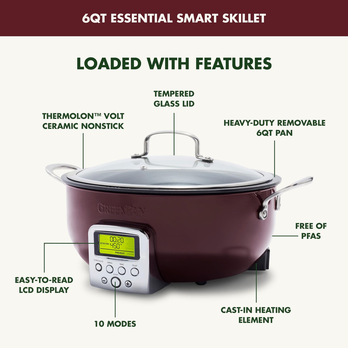 Elite Essential Smart Electric 6QT Skillet Pot