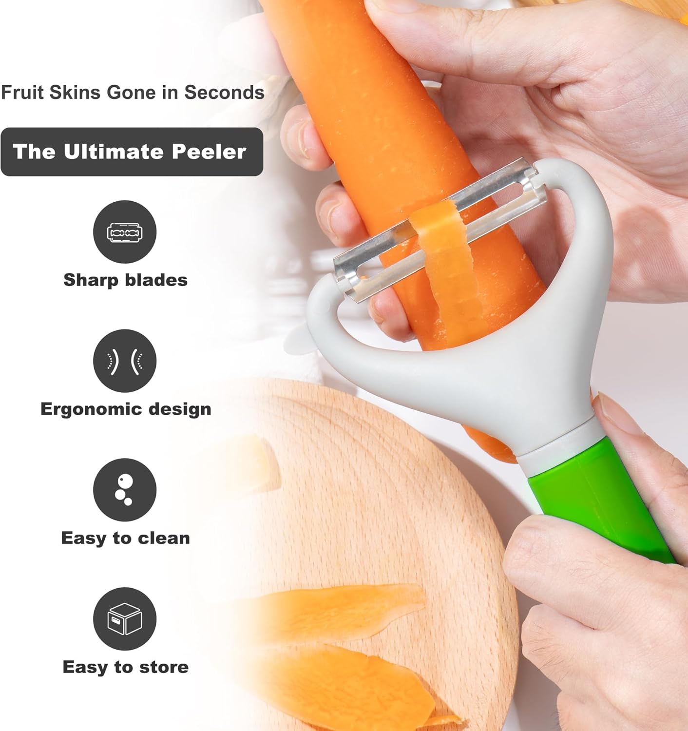 Li&Zhao Vegetable Peelers - Potato Peelers Fruit Peeler Veggie Peeler Carrot Peeler Apple Peeler Garlic Peeler for Kitchen Julienne Peeler, Dishwasher Safe(Green) - Culinary Roots