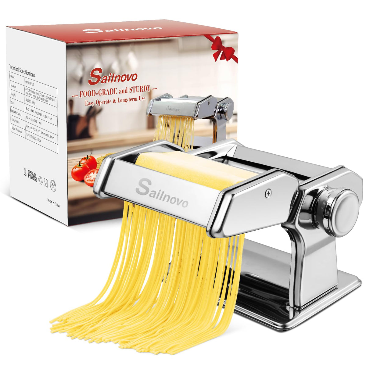 3-in-1 Pasta Maker with 9-Setting Pasta Roller & Cutters, Silver