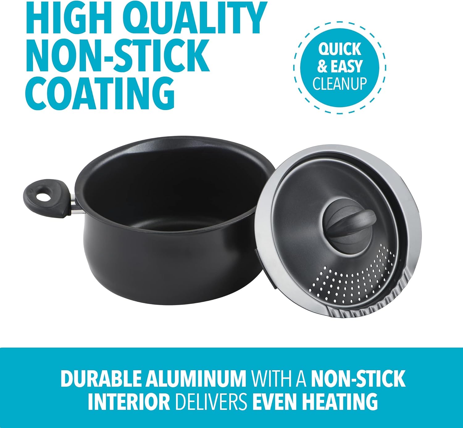 Bialetti 5.5-Quart Nonstick Aluminum Pasta Pot with Strainer Lid and Handles, PFOA-Free Nonstick Oval Cooking Pot and Lid, Black - Culinary Roots