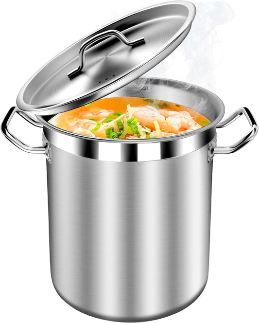 Commercial Grade Large Stock Pot - Soup Pot with Lid - Non-Nickel Stainless Steel - Healthy Cookware Polished Stockpots - Heavy Duty - 35 Quart (8.8Gallon) - Culinary Roots
