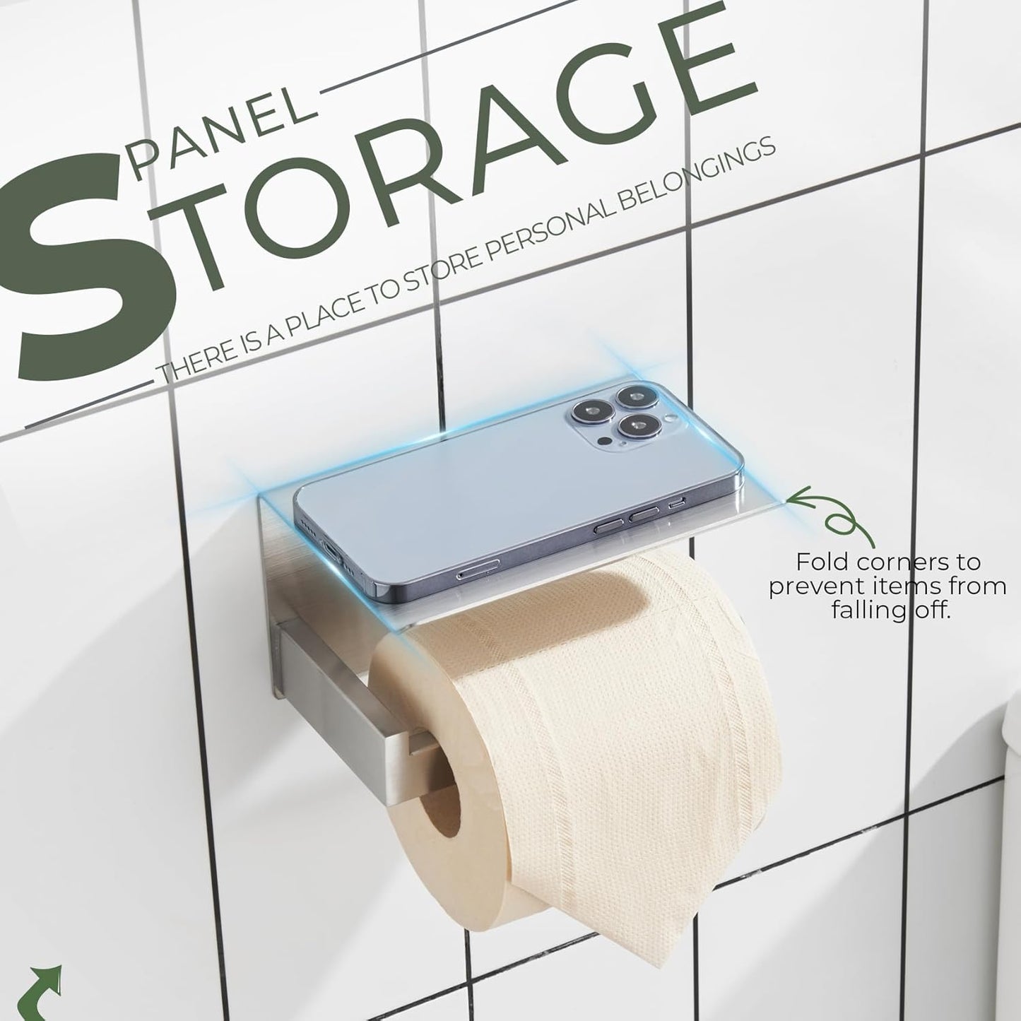 KOKOSIRI Toilet Paper Roll Holder Brushed Nickel Toilet Paper Holder with Shelf Stainless Steel Bathroom Dispenser Wall Mounted, B2010BR