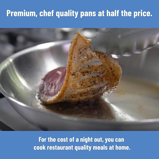 Misen 5-Ply Stainless Steel 10" Frying Pan - Professional Cookware for Induction, Gas and Electric - Dishwasher Safe, Oven Safe to 800°F - Durable, Versatile, Even Heating