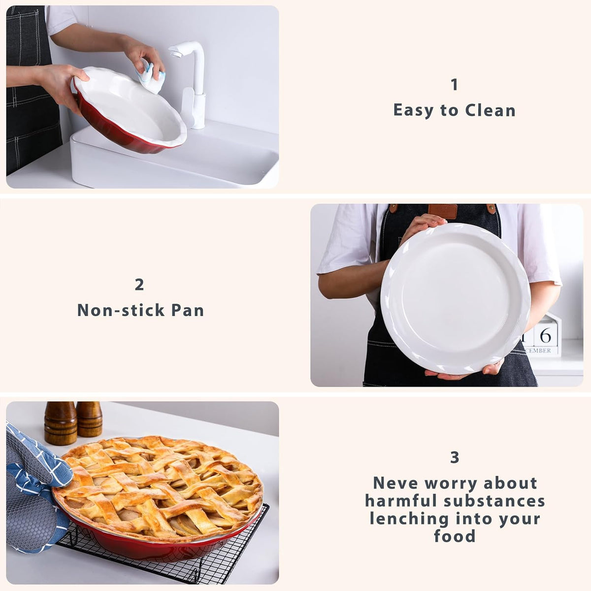 Lareina Pie Pans for Baking, Ceramic 9 Inch Deep Pie Dish with Rippled Edge for Apple Pie, Pecan Pie, Colorful and Durable Pie Plate, Christmas Gifts for Women, Set of 2, Red - Culinary Roots