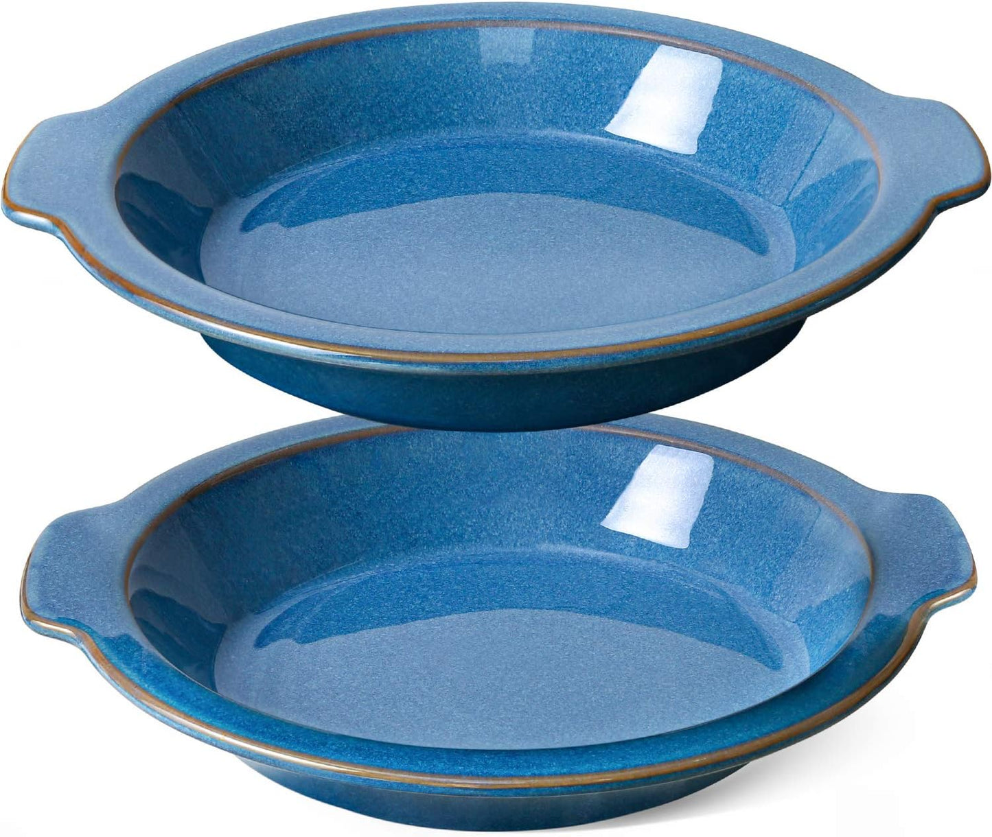 LE TAUCI Ceramic Pie Pans, 9 inch Baking Plates with Handles, Deep Pie Dish for Apple Pie, Pecan Pie, 36 Ounce - Set of 2, Ceylon Blue - Culinary Roots