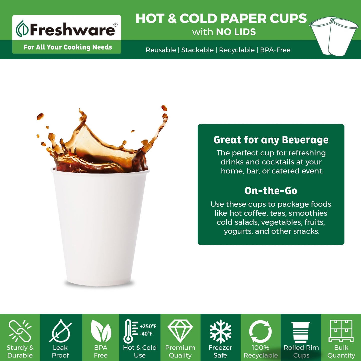 Coffee Cups 8 oz [1000 Pack] Disposable Paper Cups for Hot or Iced Coffee Cup (1000 Count)