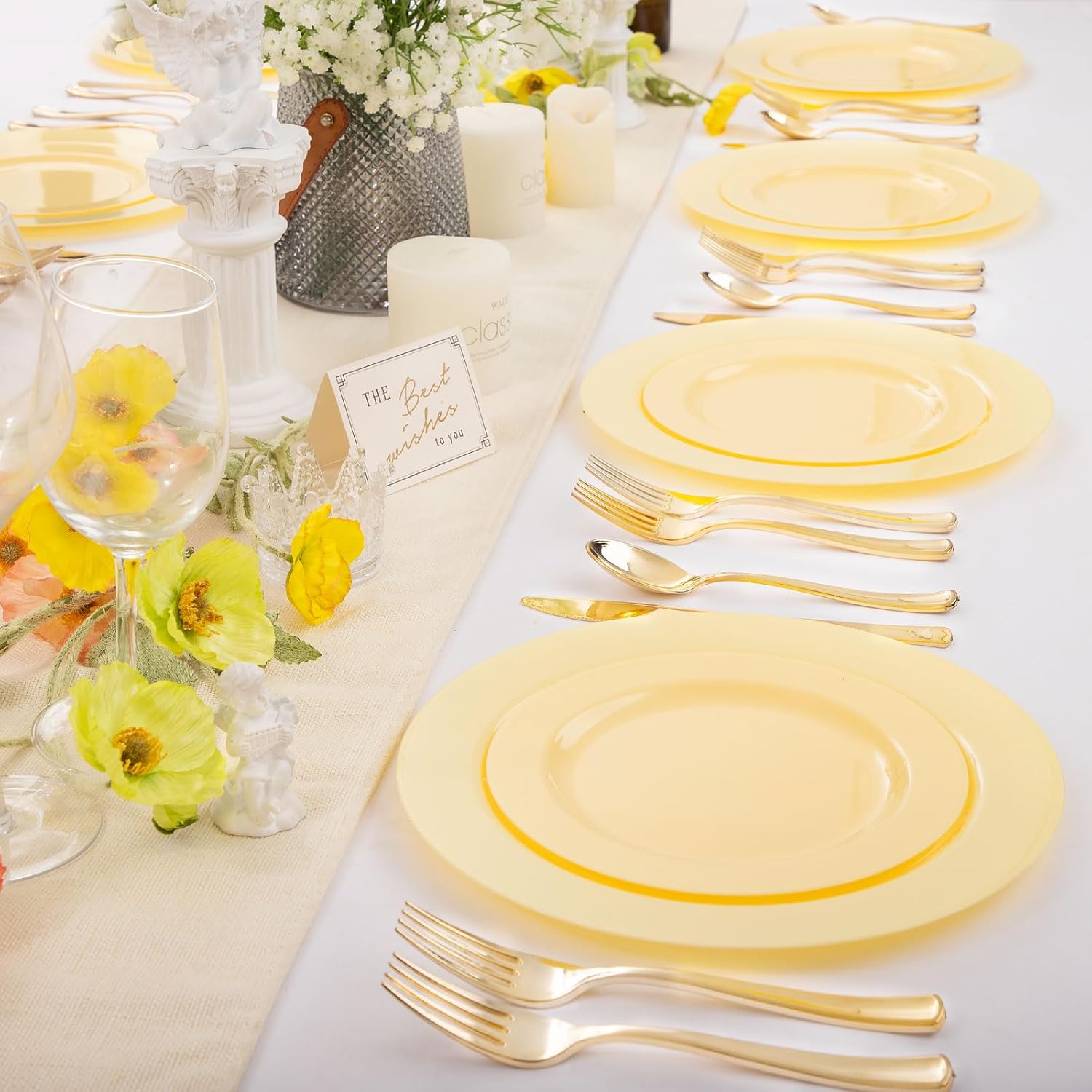 FLOWERCAT 60PCS Yellow Plates - Heavy Duty Yellow Plastic Plates Disposable 10.25inch & 7.5inch for Easter Party/Wedding/Spring - Serve for 30 guests - Culinary Roots