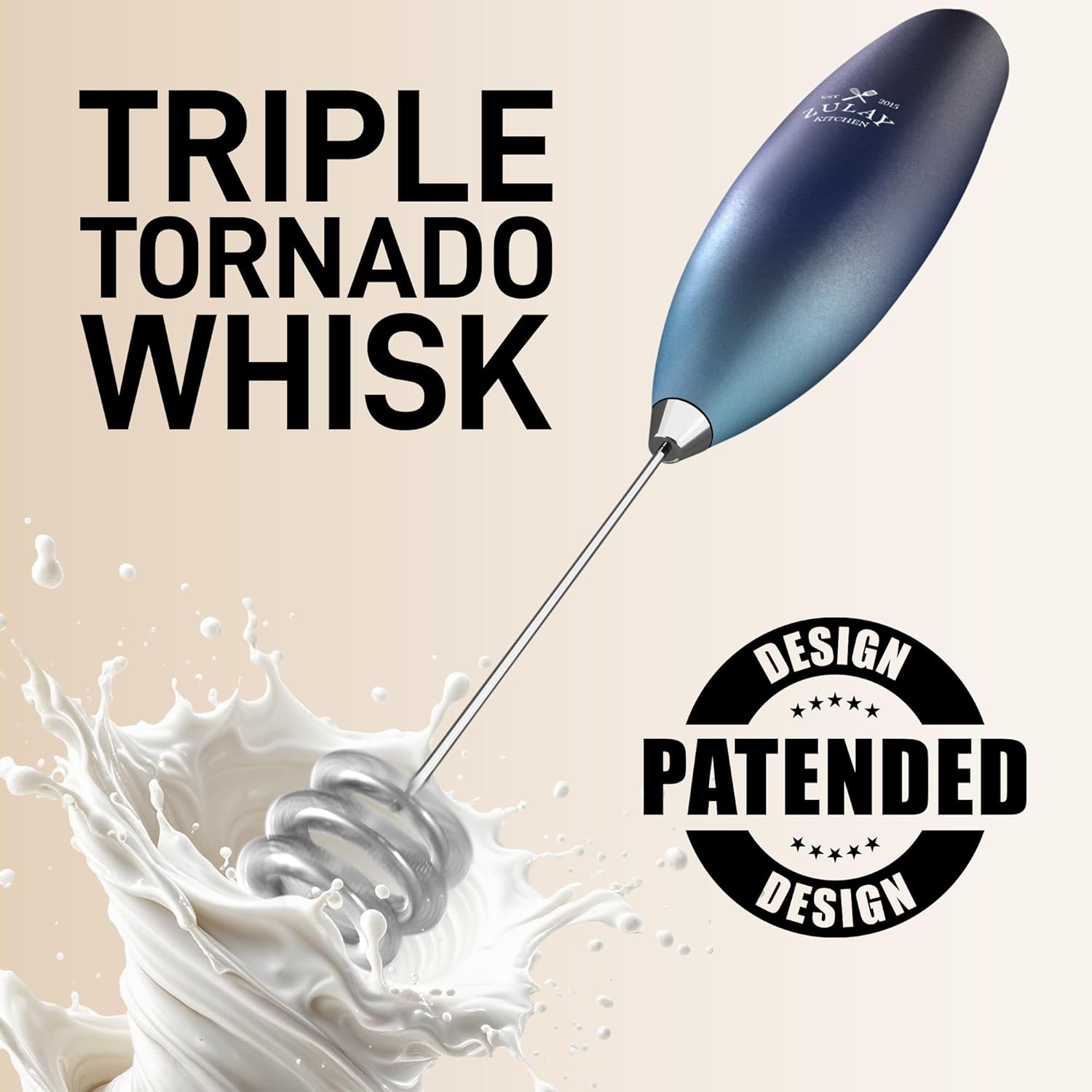 Zulay Kitchen Patented Tornado Triple Whisk Milk Frother with 4 Duracell Batteries – Handheld Foam Maker for Coffee, Lattes, Matcha & Hot Chocolate – Rich, Creamy Froth in Seconds - Culinary Roots