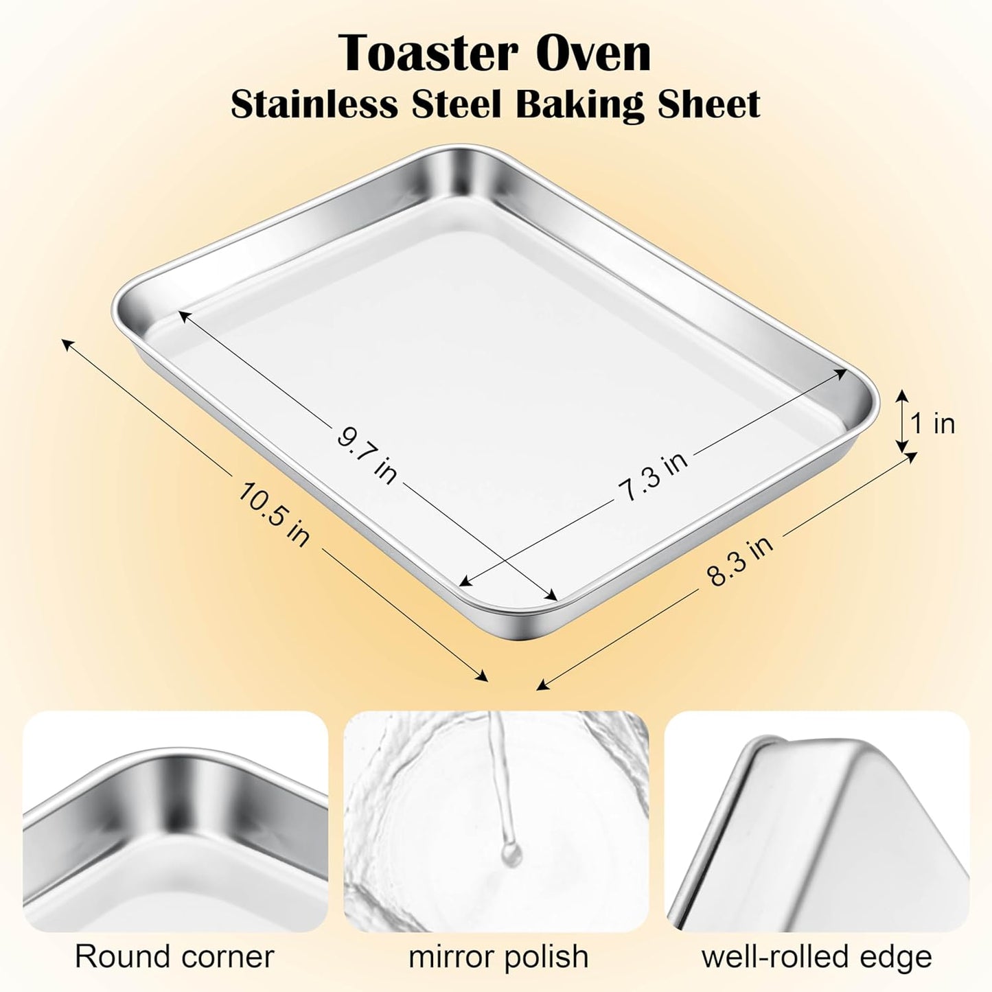 E-far Toaster Oven Tray, 10.5”x8.3” Stainless Steel Small Baking Cookie Sheet, Compact Non-toxic Metal Baking Pan for Cake, Healthy & Rust Free, Mirror Finish & Dishwasher Safe, 1 Pack - Culinary Roots