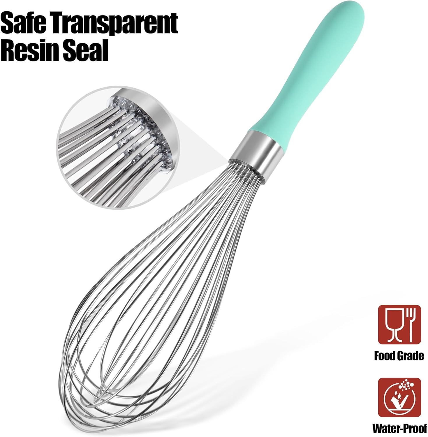 18/8 Stainless Steel Balloon Whisk, Doosu Kitchen Whisk for Cooking Handheld Egg Beater with Rust-Proof Sturdy Wires & Non-Slip Silicone Handle for Beating, Stirring, Blending (12 Wires, Aqua Sky) - Culinary Roots