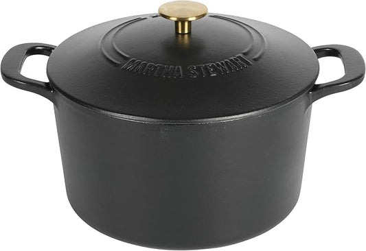 MARTHA STEWART Gatwick 7-Quart Enamel Cast Iron Dutch Oven Pot with Lid – Matte Black – Durable Heavy-Duty Dutch Oven for Slow Cooking, Braising & Baking
