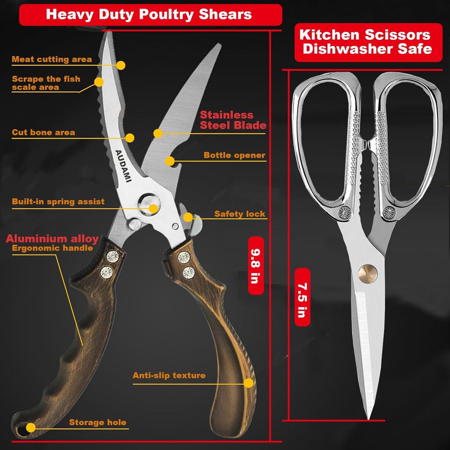Kitchen scissors 2 Pack,Poultry Shears Heavy Duty Professional Stainless Steel Kitchen Shears,Utility Scissors Food Scissors for Turkey, Meat,Bone,Fish,Chicken,Vegetables,Herbs,BBQ - Culinary Roots