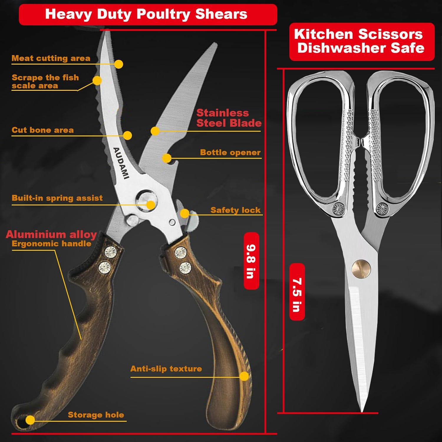 Kitchen scissors 2 Pack,Poultry Shears Heavy Duty Professional Stainless Steel Kitchen Shears,Utility Scissors Food Scissors for Turkey, Meat,Bone,Fish,Chicken,Vegetables,Herbs,BBQ - Culinary Roots