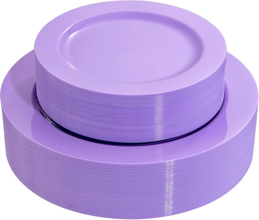 FLOWERCAT 60PCS Purple Plates - Heavy Duty Purple Plastic Plates Disposable for Easter Party/Wedding - Include 30PCS 10.25" Dinner Plates and 30PCS 7.5" Dessert Plates - Culinary Roots