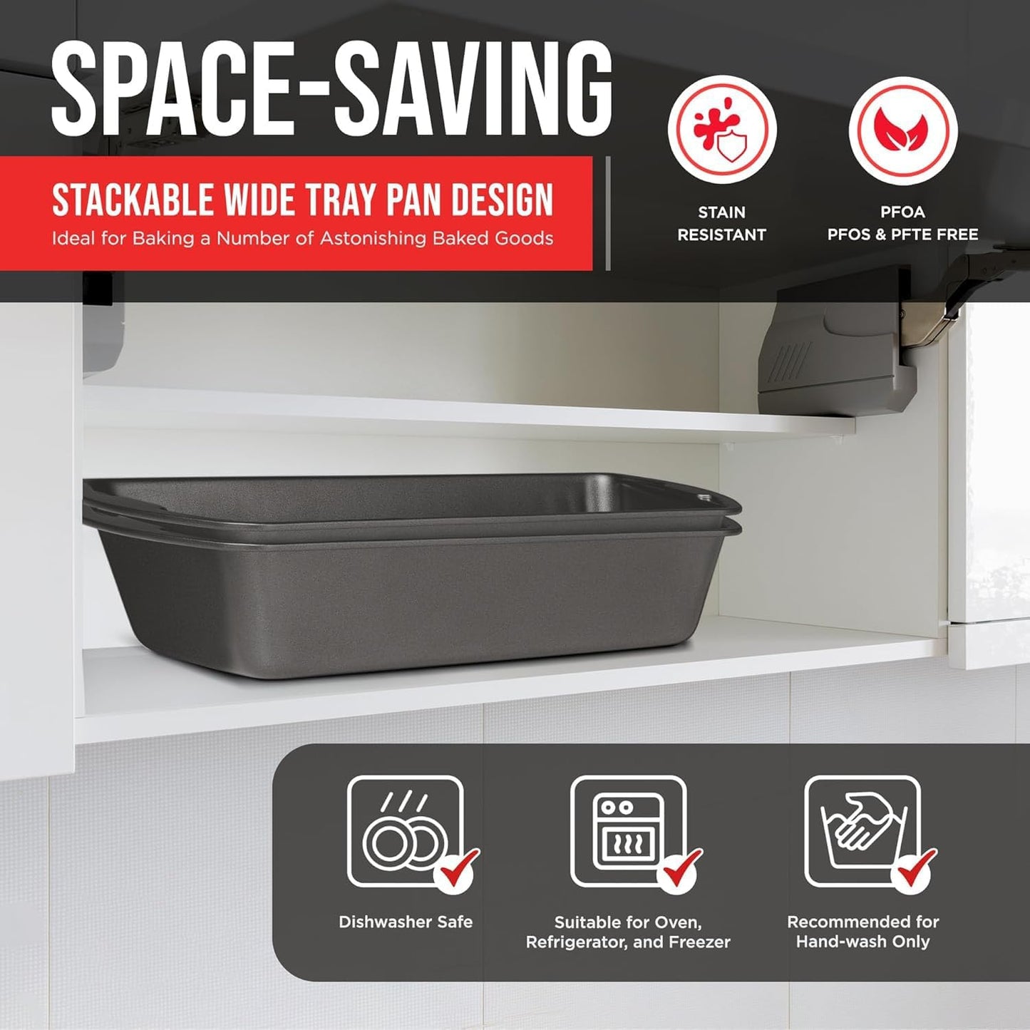 Nonstick Loaf Pan Set Pack of 2, 10.2" & 11" Large Baking Bread Pan, Oven Safe Up to 450°F, PFOA, PFOS, PTFE Free, Space Saving Stackable Design, Stain Resistant, Dishwasher Friendly, Gray Marble - Culinary Roots