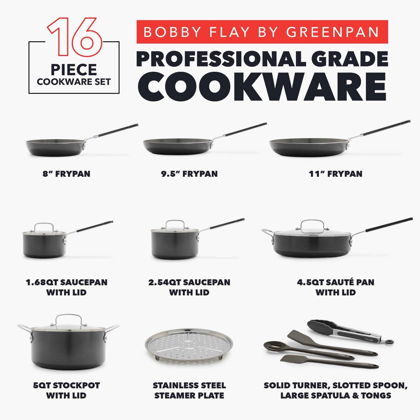 X Bobby Flay 16 Piece Ceramic Nonstick Cookware Set