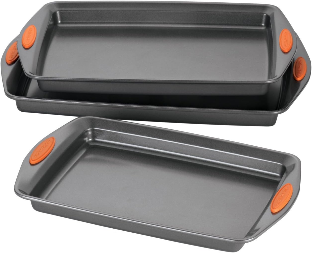 Rachael Ray Nonstick Bakeware Set with Grips, Nonstick Cookie Sheets / Baking Sheets - 3 Piece, Gray with Orange Grips - Culinary Roots
