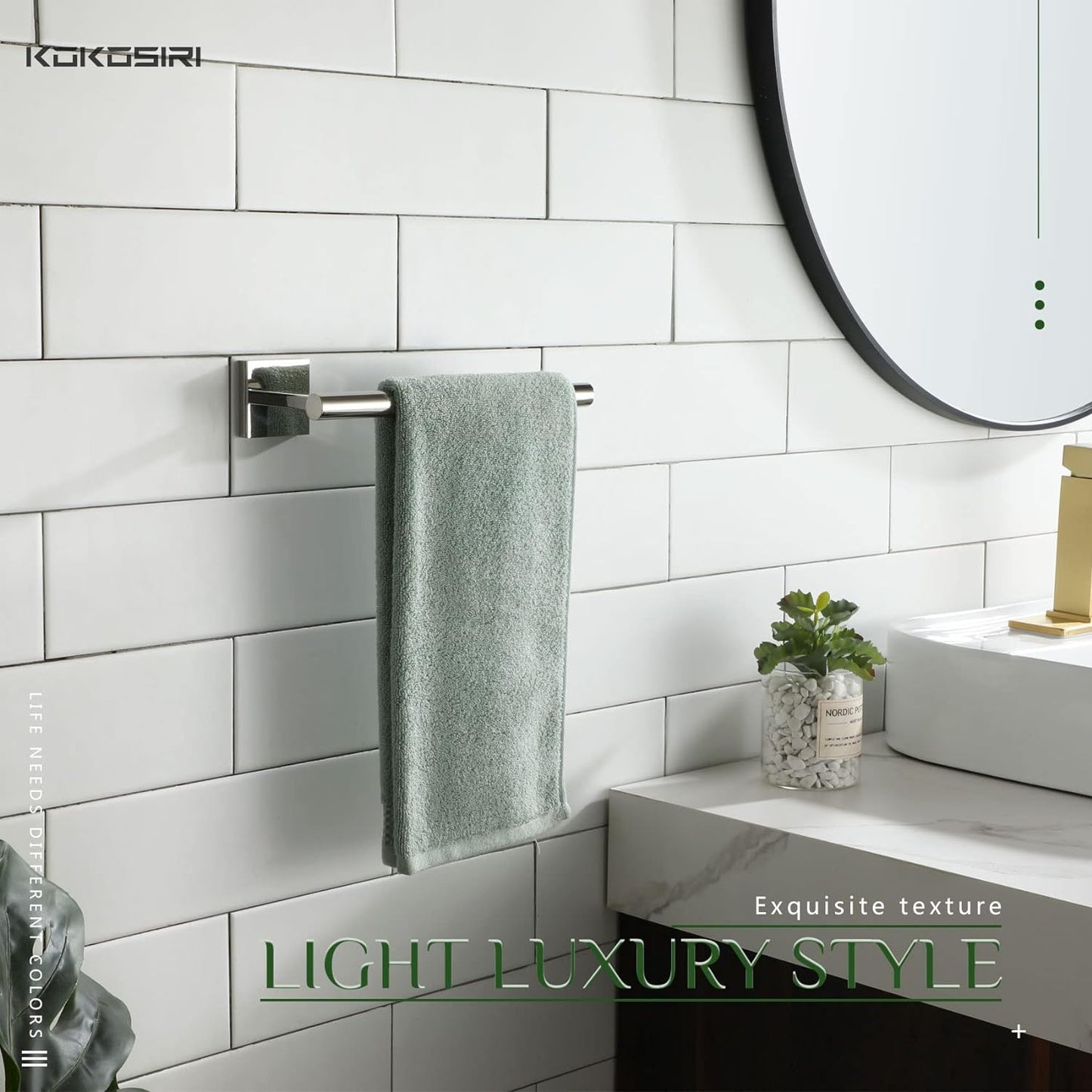 KOKOSIRI Bathroom Hand Towel Holder Rack Bathroom Hardware, Suitable for Wall Mounted Towel Bar Screw in 2 Pack, Polished Stainless Steel B3008CH-P2