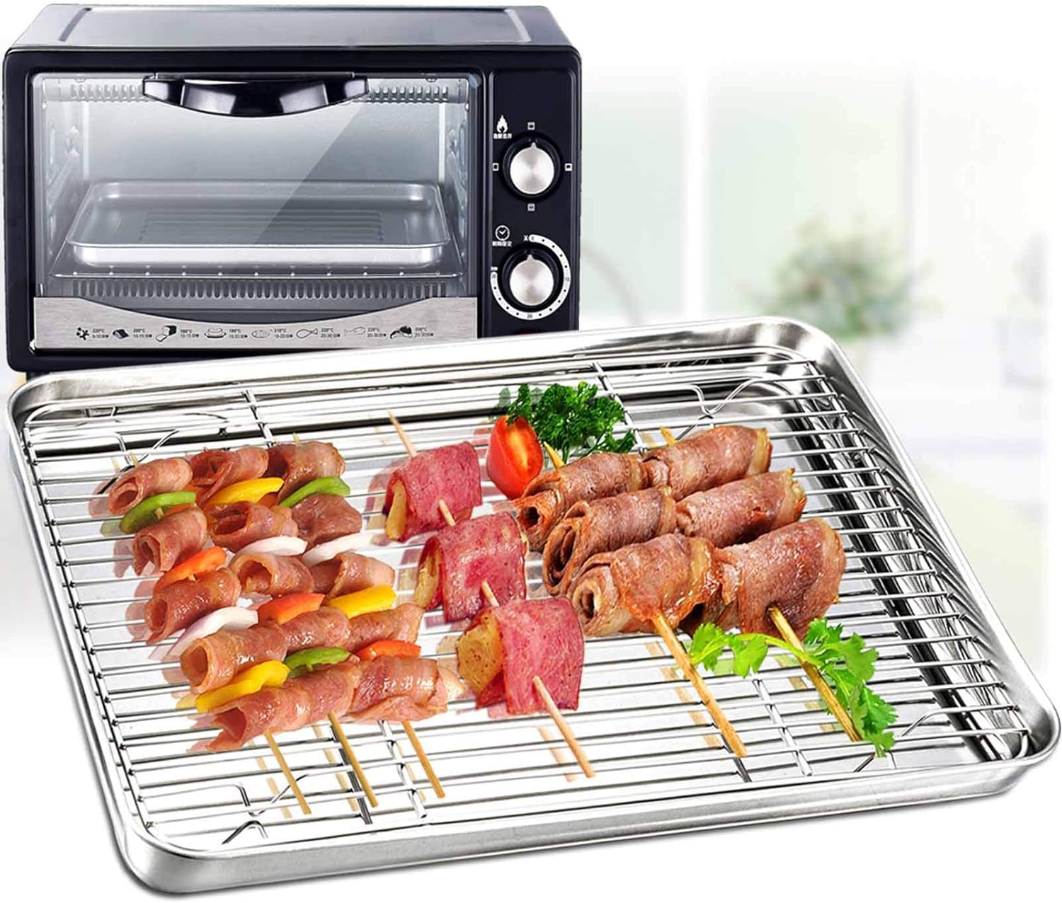 TeamFar Toaster Oven Pan Tray with Cooling Rack, Stainless Steel Toaster Ovenware Pan, Compact 8''x10''x1'', Healthy & Non Toxic, Rust Free & Easy Clean - Dishwasher Safe - Culinary Roots