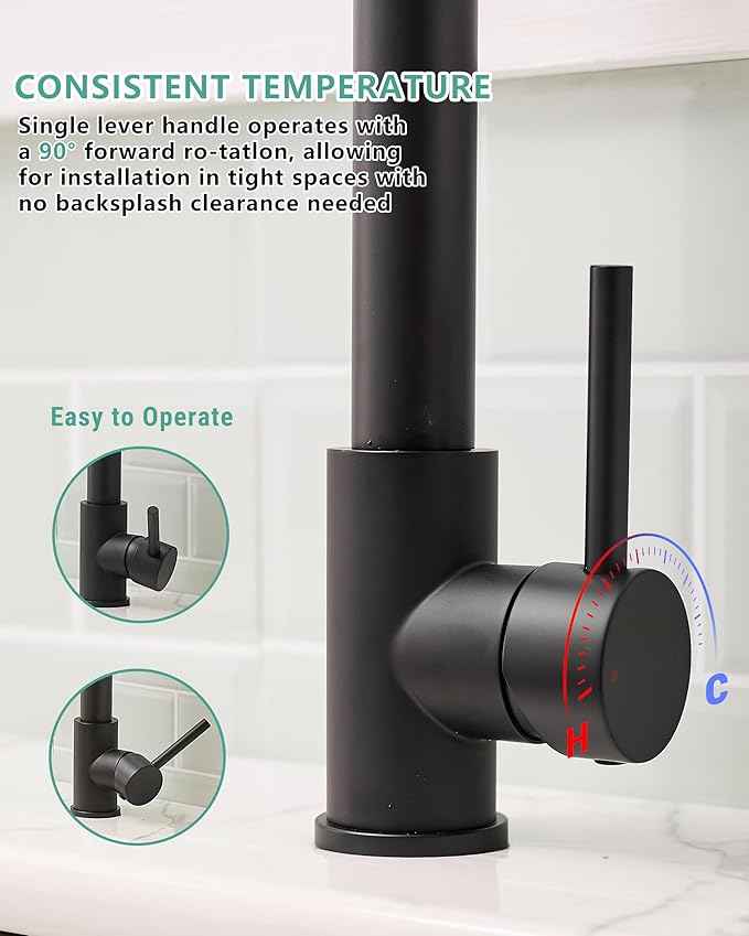 Fapully Black Kitchen Faucet,Commercial Pull Down Kitchen Sink Faucet with Sprayer