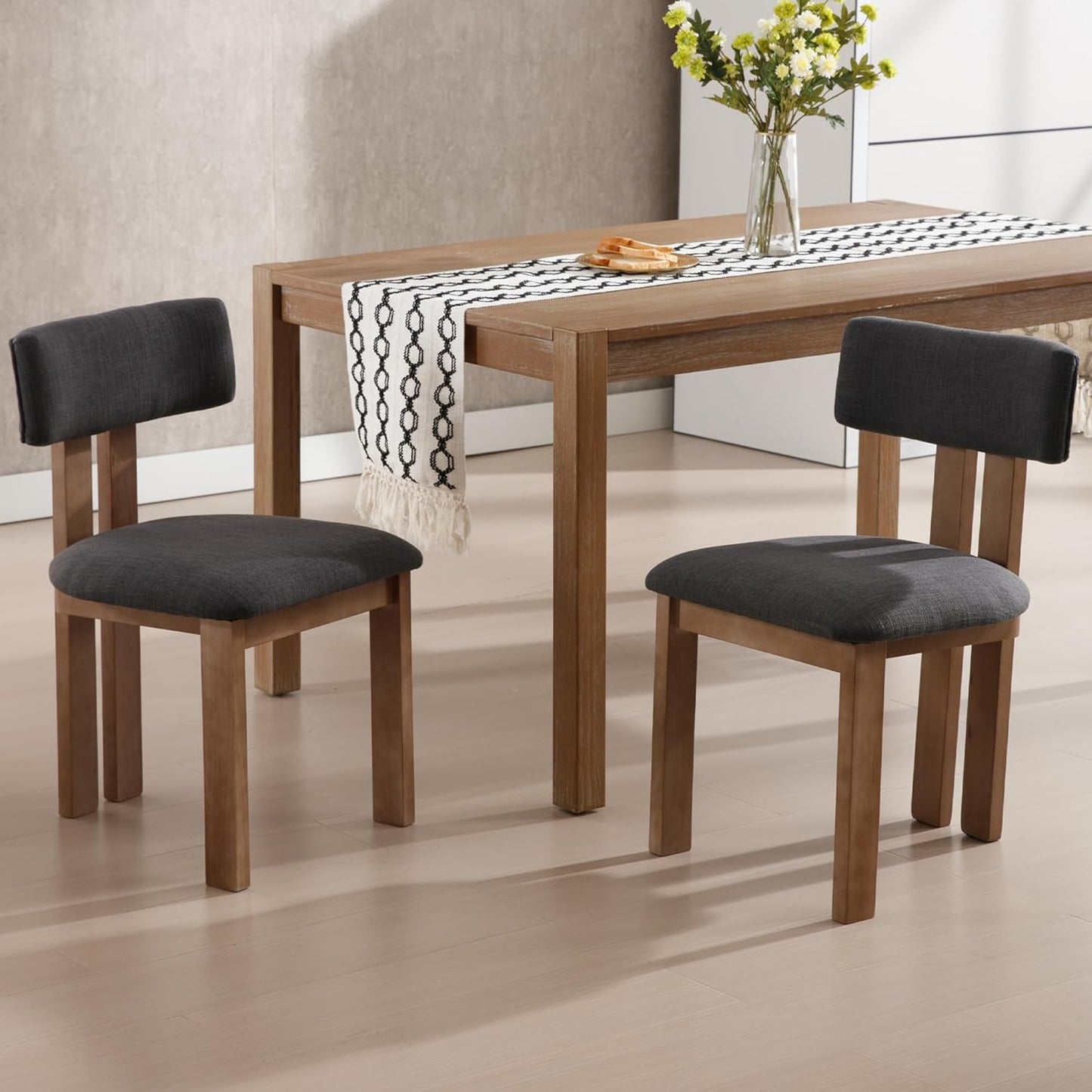 chairus Dining Chairs Set of 4 Linen Fabric Diner Chairs Farmhouse Wood Chairs for Kitchen and Dining Room, Black