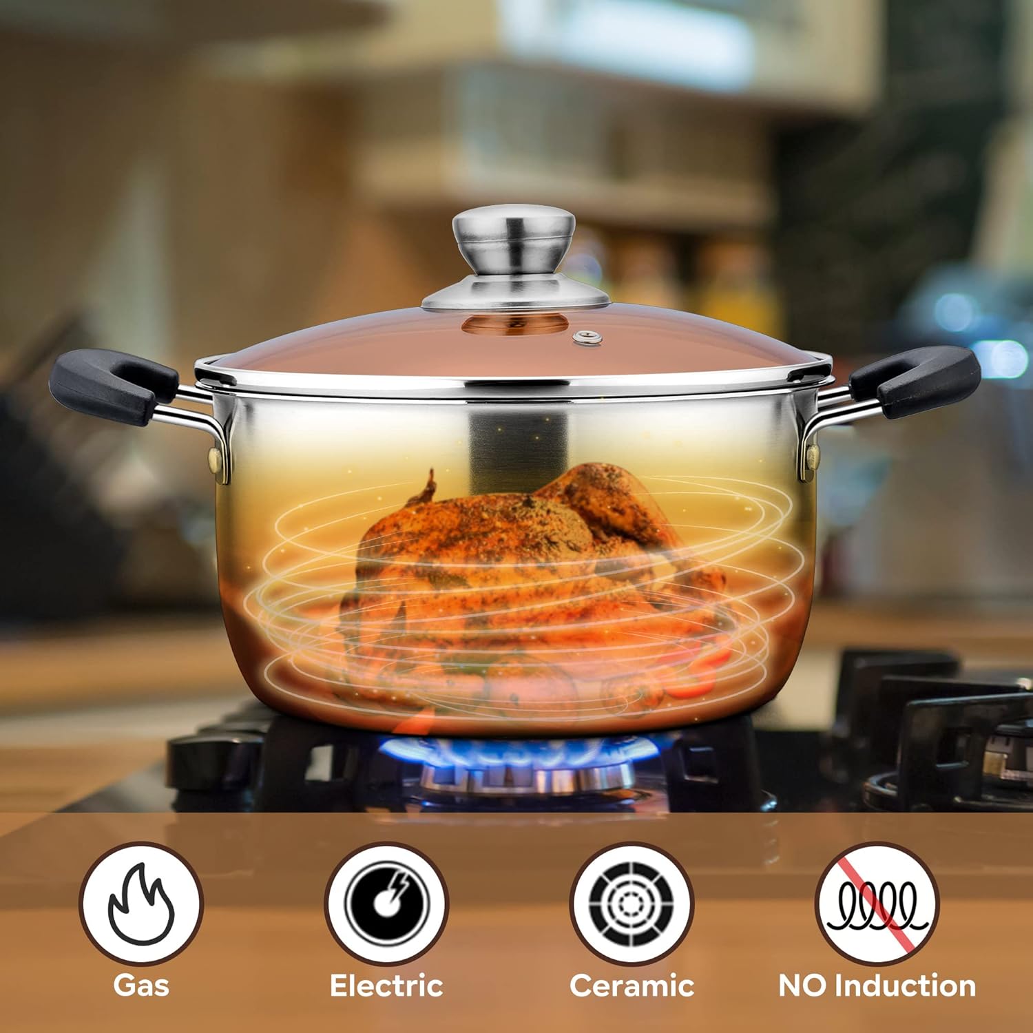 LIANYU 3QT Stainless Steel Stock Pot, Cooking Soup Pot with Lid, Heavy Duty Pasta Stockpot for Strew Simmer Boiling, Heat-proof Handle, Dishwasher Safe - Culinary Roots