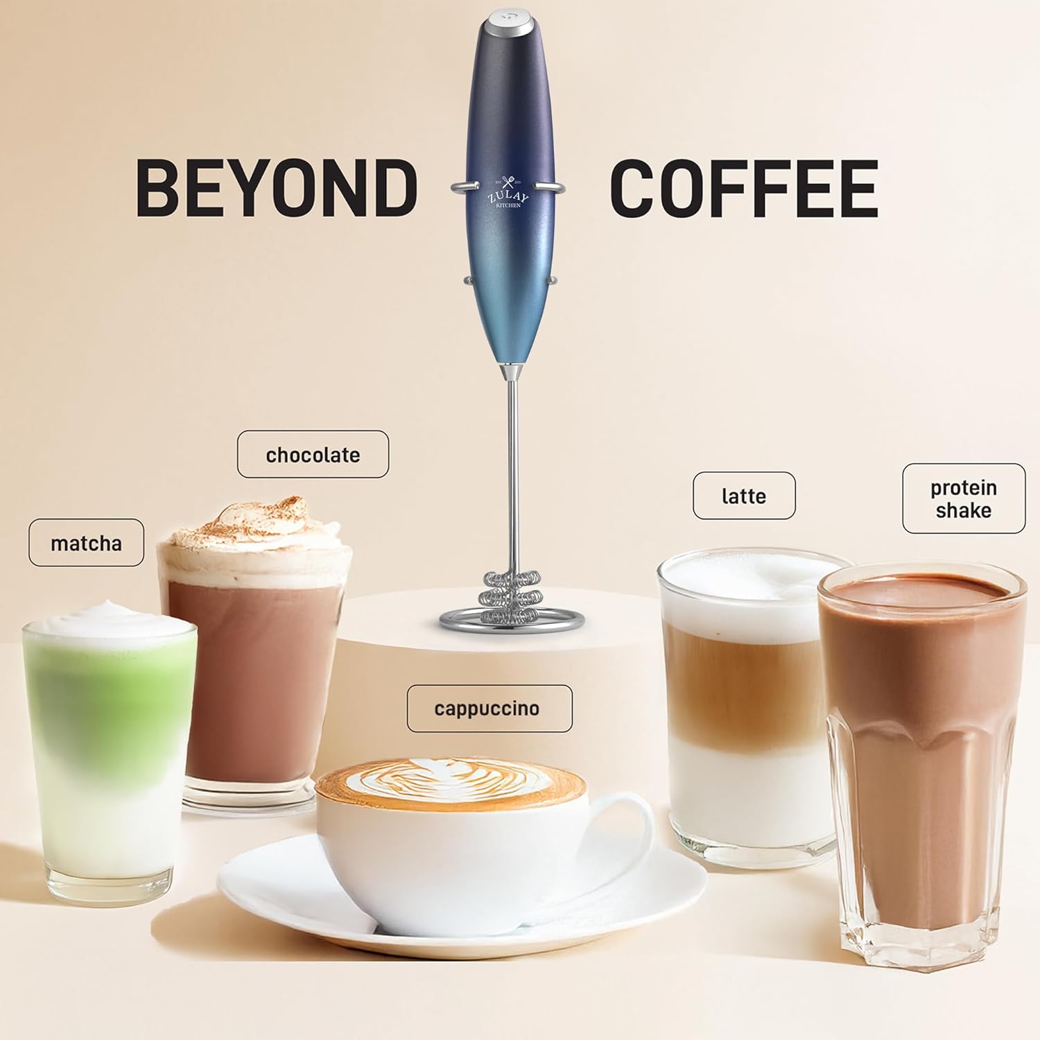 Zulay Kitchen Patented Tornado Triple Whisk Milk Frother with 4 Duracell Batteries – Handheld Foam Maker for Coffee, Lattes, Matcha & Hot Chocolate – Rich, Creamy Froth in Seconds - Culinary Roots