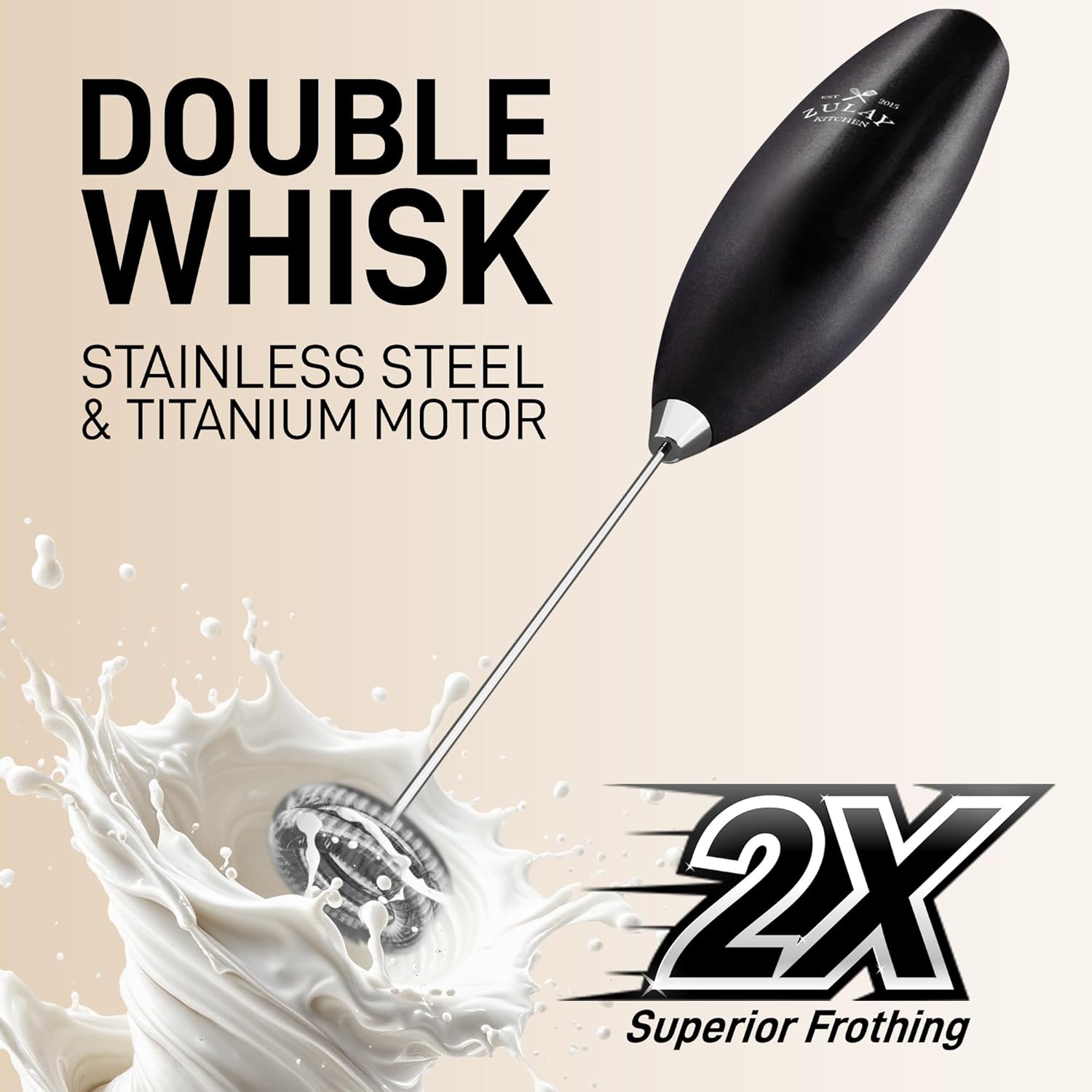 Zulay Kitchen Powerful Double Whisk Milk Frother Handheld - Foam Maker With Stand - Whisk Drink Mixer for Coffee, Mini Foamer for Latte, Matcha, Frappe, Hot Chocolate & Cappuccino (Metallic Black) - Culinary Roots