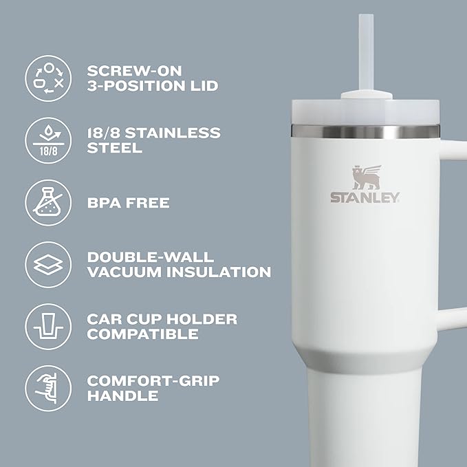 STANLEY Quencher H2.0 Tumbler with Handle and Straw 30 oz | Flowstate 3-Position Lid | Cup Holder Compatible for Travel | Insulated Stainless Steel Cup | BPA-Free | Peony
