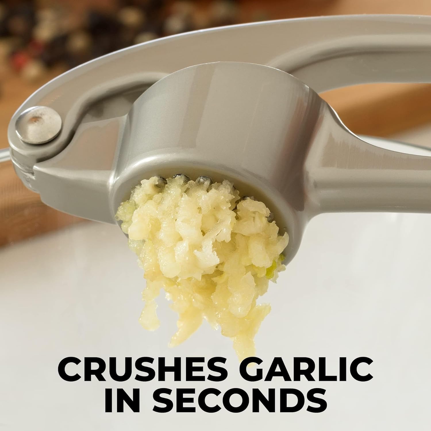 Zulay Kitchen Premium Garlic Press Set - Rust Proof & Dishwasher Safe Professional Garlic Mincer Tool - Easy-Squeeze, Easy-Clean with Soft, Ergonomic Handle - Silicone Garlic Peeler & Brush (Silver) - Culinary Roots
