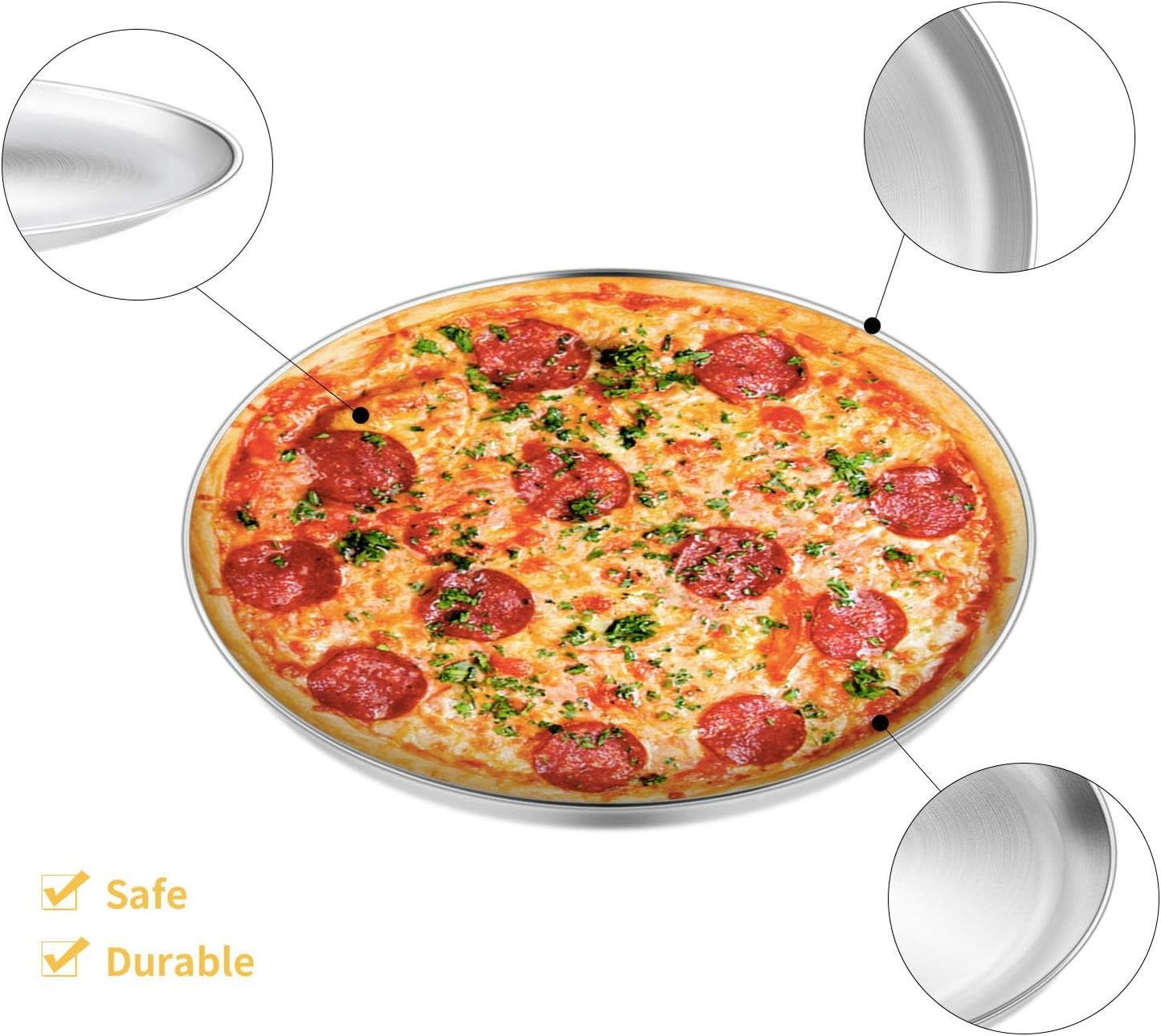 Pizza Pan Set of 3, Stainless Steel Pizza Pie Pan Tray Platter Pizza Tray, Round Pizza Dish Plate For Oven Baking, Healthy Metal Pizza Baking Cooking Pan for Oven - Size of 12 inch - Culinary Roots