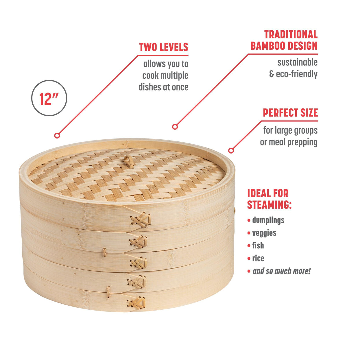 2 Tier Bamboo Steamer Baskets