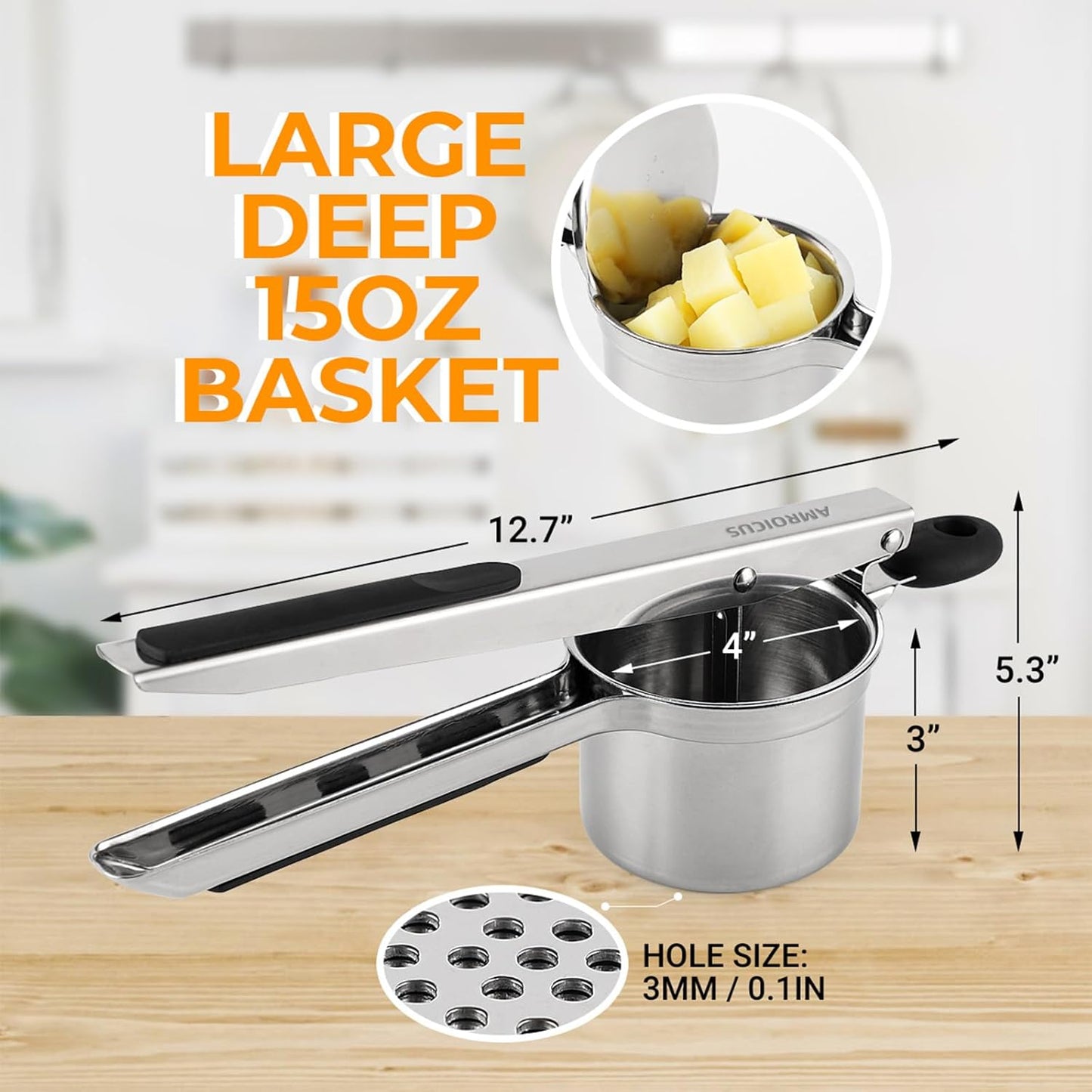 Potato Ricer Stainless Steel, Large Potato Masher 15oz, Heavy Duty Ricer Kitchen Tool for Perfect Mashed Potatoes, Potato Press and Mash Kitchen Gadget, Spaetzle Maker for Noodle - Culinary Roots
