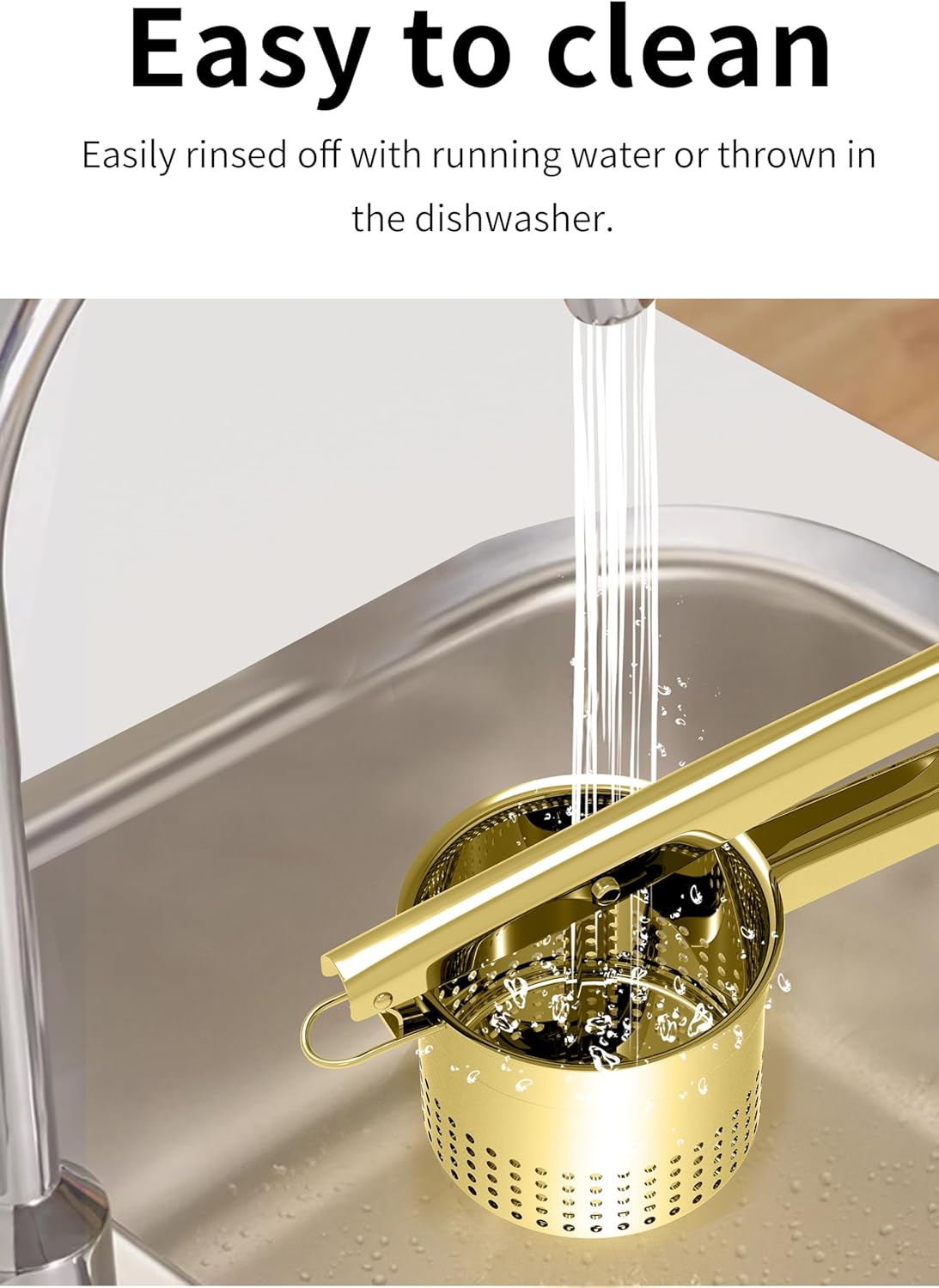 Large 15oz Potato Ricer Masher, Heavy Duty Stainless Steel Potato Masher with Ergonomic Handle, Masher and Ricer Kitchen Tool for Mashed Potatoes, Noodle Maker, Gold - Culinary Roots