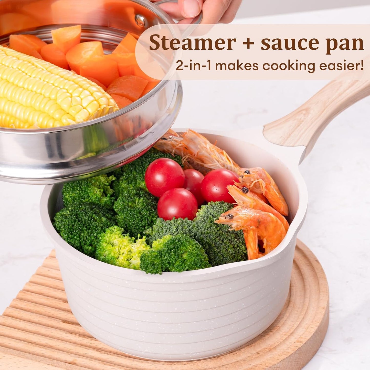 JEETEE 2.5 Quart Saucepan with Steamer Basket, Small Sauce Pot with Lid，Nonstick Coating with Pour Spout, Induction Compatible Cookware Sauce Pan for Cooking, PFOA/PFOS Free - Culinary Roots