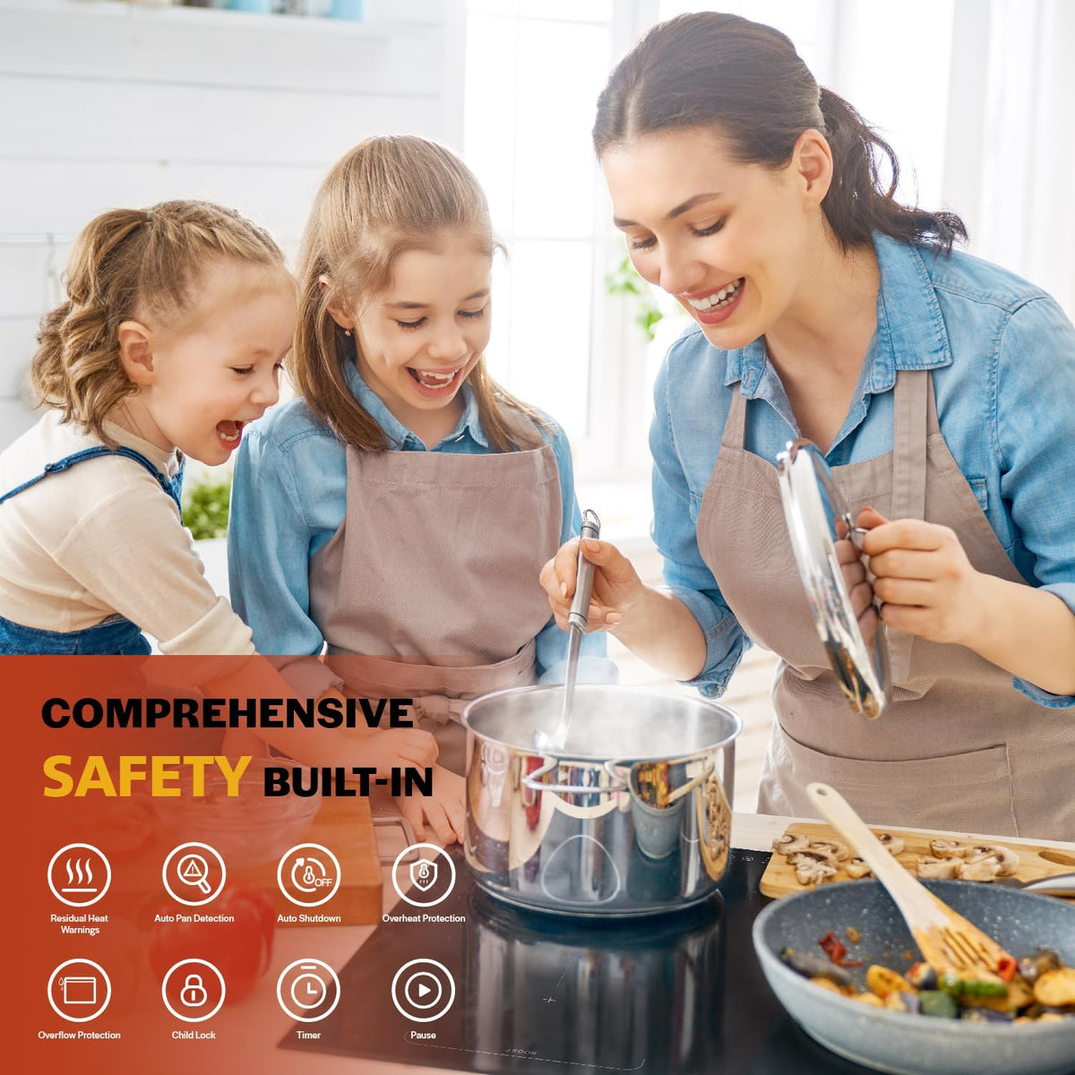 Empava 30 Inch Electric Induction Cooktop 4 Burners, Flat Glass Top Stove with Bridge Function, Timer, Pause, Child Lock, Booster, Slider Level Control, Shutdown, Auto Pan Detection, Black