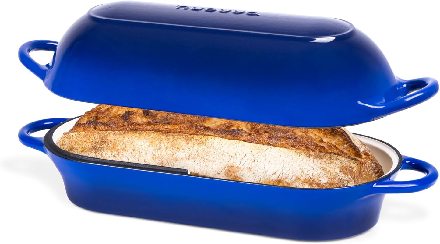 Enamelled Cast Iron Bread Loaf Pot – Dutch Oven For Sourdough Bread Baking – Oven Safe Non Stick Bread Pot – Rectangular, Dark Blue, 34cm x 16cm – by Nuovva - Culinary Roots