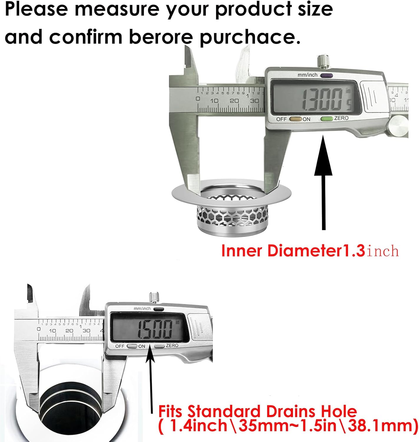 Bathroom Sink Strainer, Bathtub Lavatory Sink Drain Strainer Hair Catcher for Laundry, Mop Pool, Utility, Slop, RV Sink。Fit Hole Size from1.4~1.5",3 Pack(Product SIZE1.3inch)