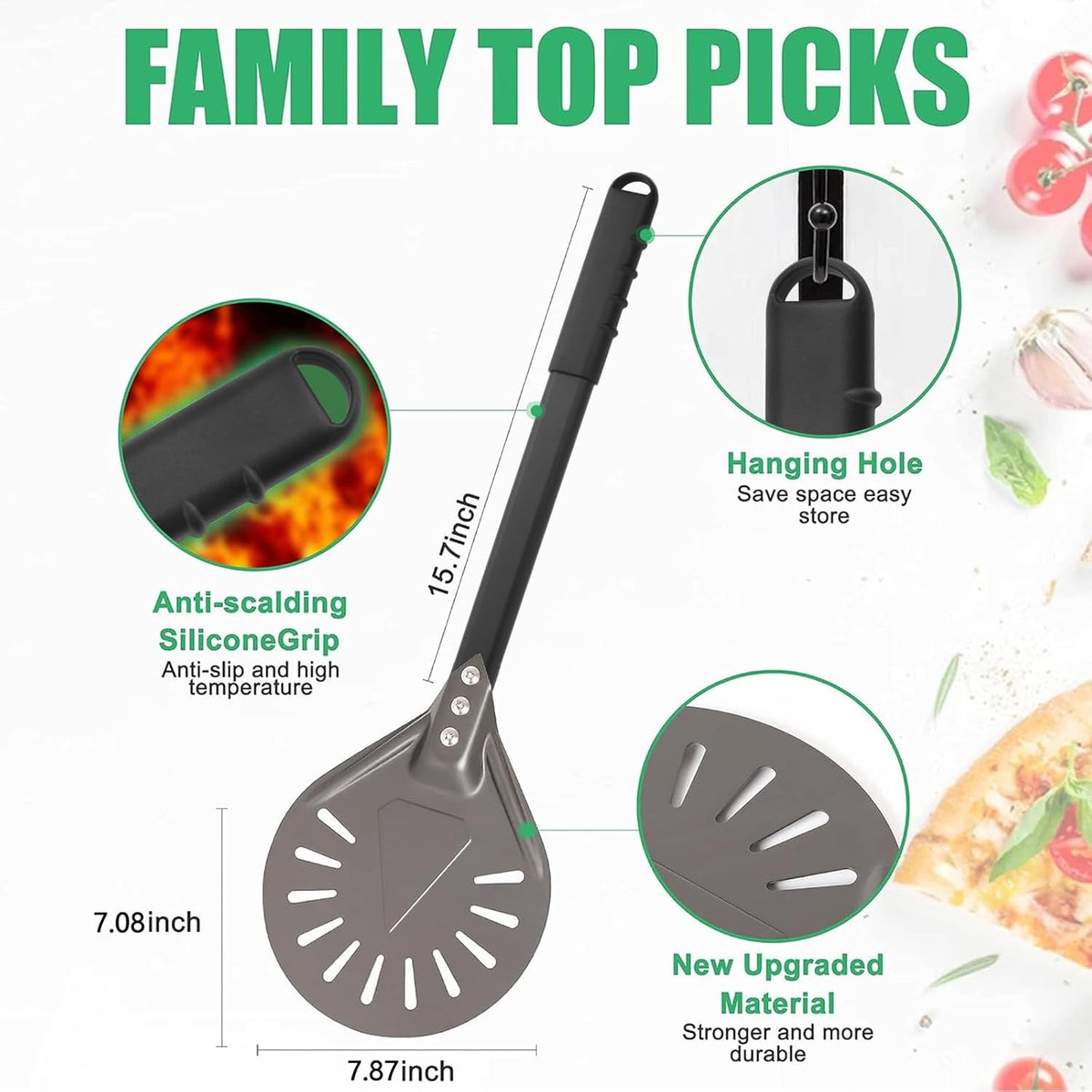 Pizza Turning Peel 8 Inch Round Aluminum Perforated Pizza Peel Turner with Metal Handle Pizza Paddle for Homemade Pizza Oven Accessories - Culinary Roots