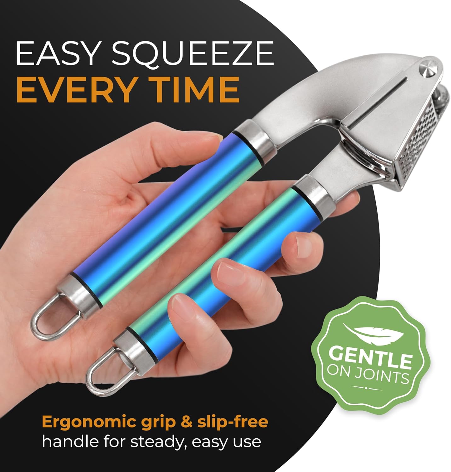 ORBLUE Garlic Press Stainless Steel - Premium Professional Grade Garlic Mincer, Crusher & Peeler Set - Easy Clean, Dishwasher Safe & Rust-proof, Multi-colored - Culinary Roots