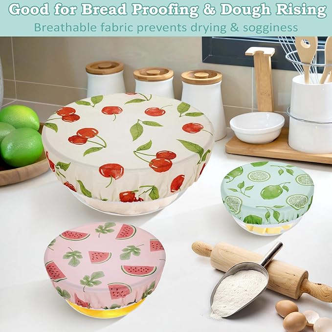 5-Size Reusable Beeswax Bowl Covers for Bread Proofing, Cotton Cloth Flexible Beeswax Wraps for Food Storage(Colored Fruit)