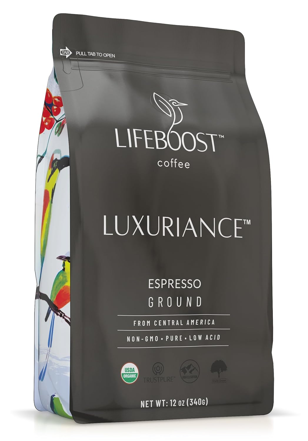 Lifeboost Organic Espresso Ground Coffee - Non-GMO Low Acid Single Origin USDA Shade Grown Organic Espresso Coffee - Third Party Tested For Mycotoxins & Pesticides 12oz Bag
