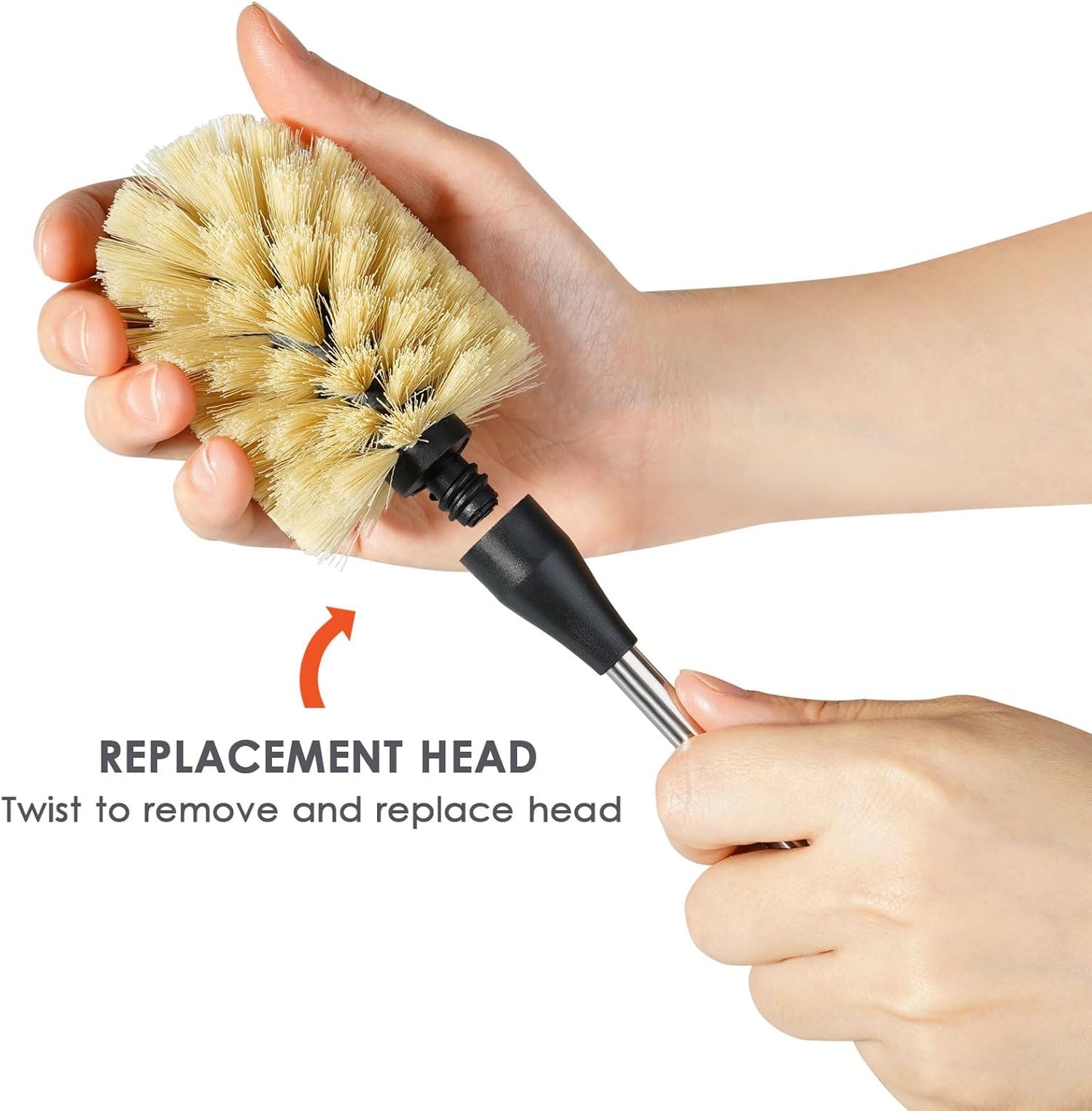 Water Bottle Cleaning Brush with 2 Replaceable Heads, Compatible with Sport Bottles, Tumblers, Mugs, Wine Decanters, Glassware, Round, 1 Pack (15 in)