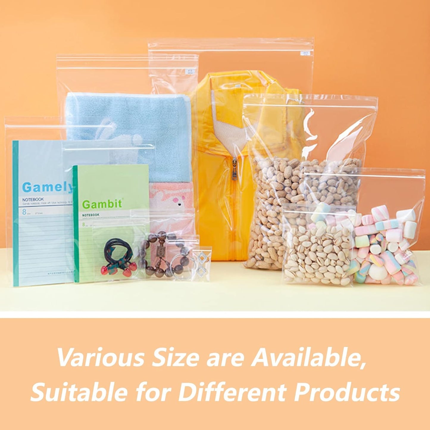 13" x 15"(200 Count) Large Zip Poly Bags - Clear Plastic Reclosable Storage Zipper Bags 2 Mil for Clothing, T-Shirts, Pants