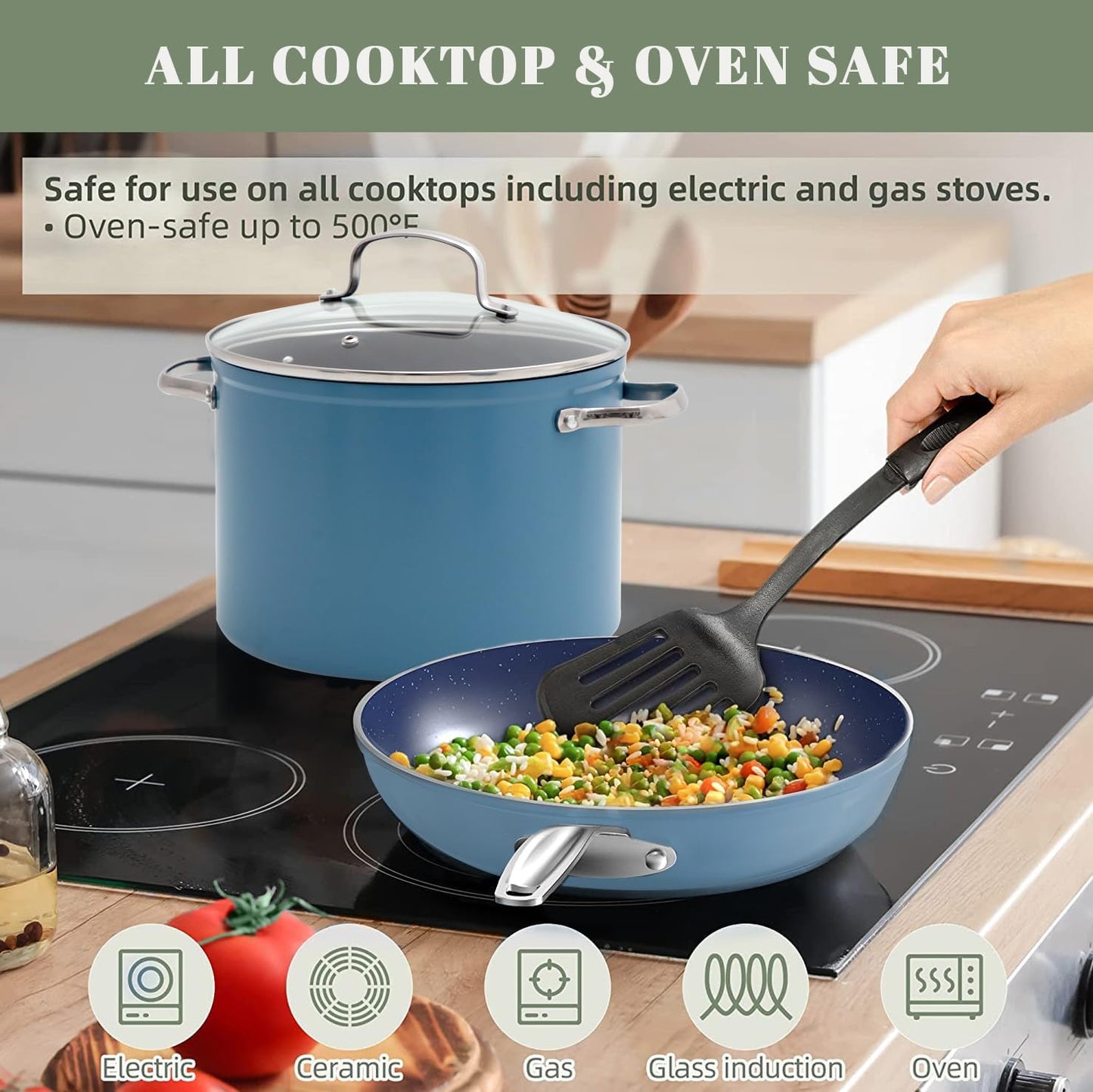 Healthy Duralon Blue Ceramic Nonstick Coated 9pc Cookware Set